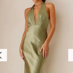 Maxi Satin Green Dress Formal